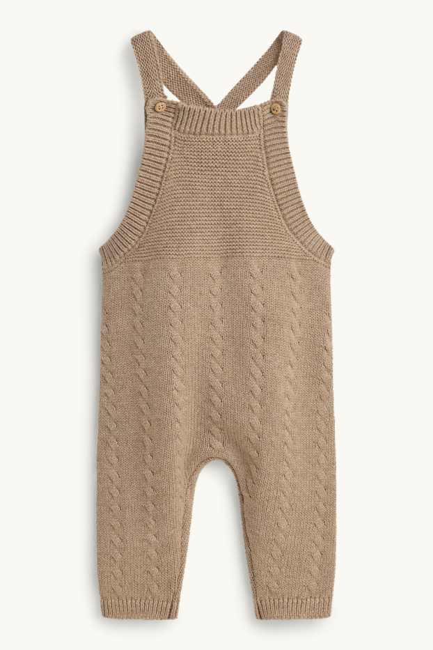 Unisex - Salopetă tricotată bebeluși - cu torsade - maro deschis