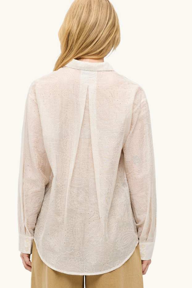 Damen - Bluse - Broderie Anglaise - cremefarben