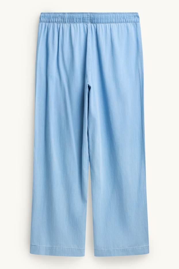 Dames - Pantalon - high waist - wide leg - denim look - lichtblauw