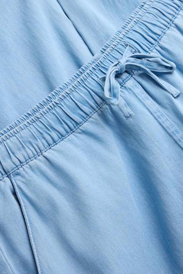 Dames - Pantalon - high waist - wide leg - denim look - lichtblauw