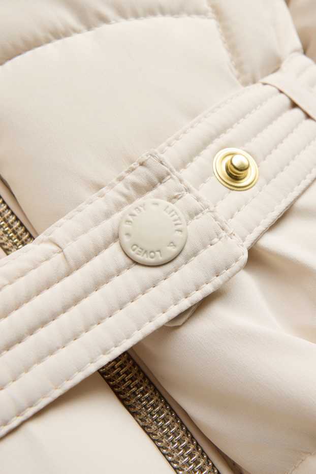 Baby Mädchen - Teddybär - Baby-Steppjacke mit Kapuze und Gürtel - gefüttert - cremefarben