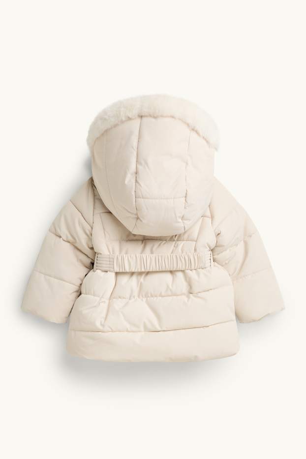 Baby Mädchen - Teddybär - Baby-Steppjacke mit Kapuze und Gürtel - gefüttert - cremefarben