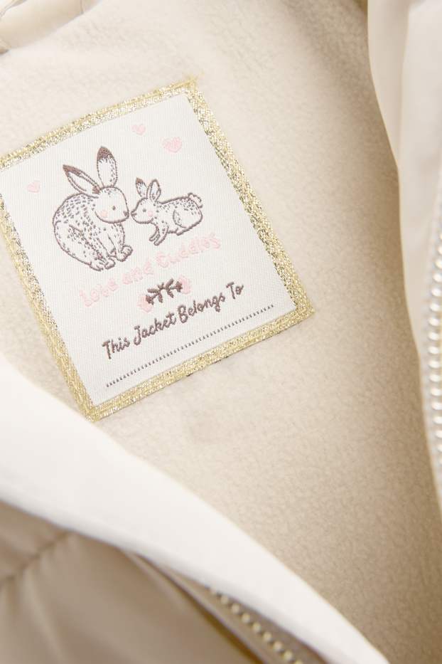 Baby Mädchen - Teddybär - Baby-Steppjacke mit Kapuze und Gürtel - gefüttert - cremefarben