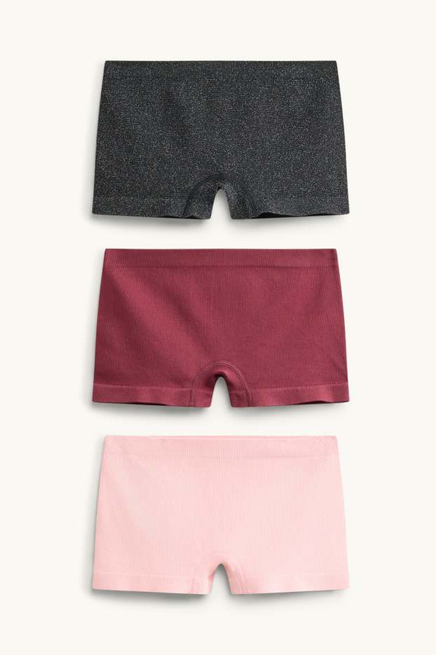 Kinder Mädchen - Multipack 3er - Boxershorts - gerippt - seamless - rosa / rot