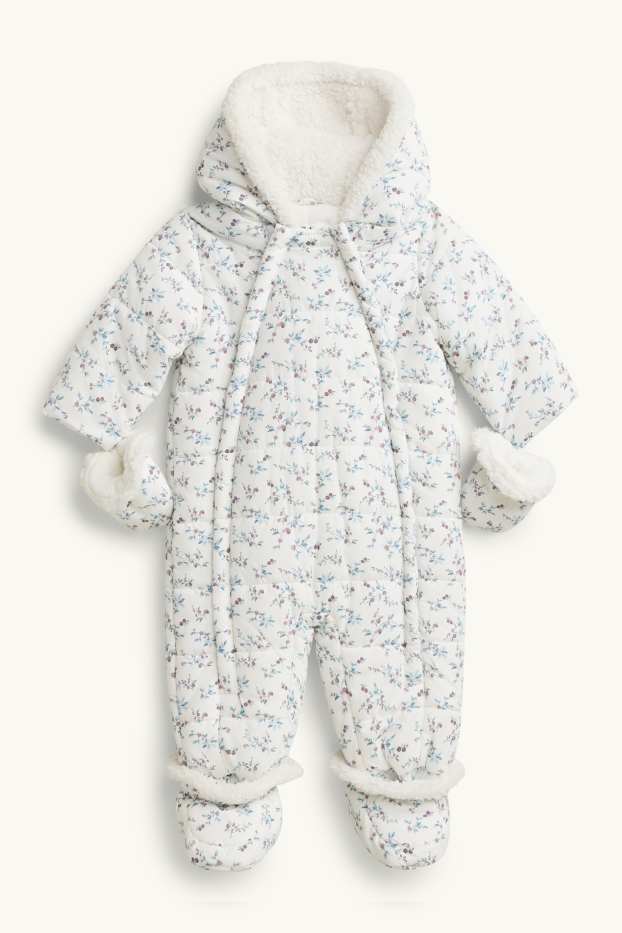Bébés filles - Petites fleurs - combinaison de neige pour bébé avec capuche - doublée - blanc / bleu