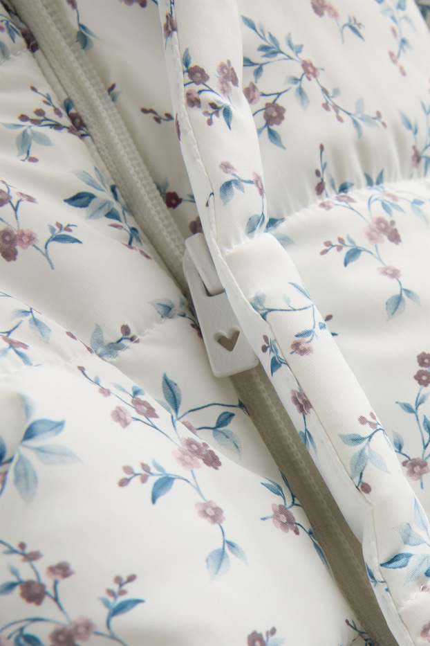 Bébés filles - Petites fleurs - combinaison de neige pour bébé avec capuche - doublée - blanc / bleu
