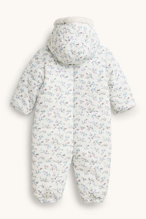 Bébés filles - Petites fleurs - combinaison de neige pour bébé avec capuche - doublée - blanc / bleu