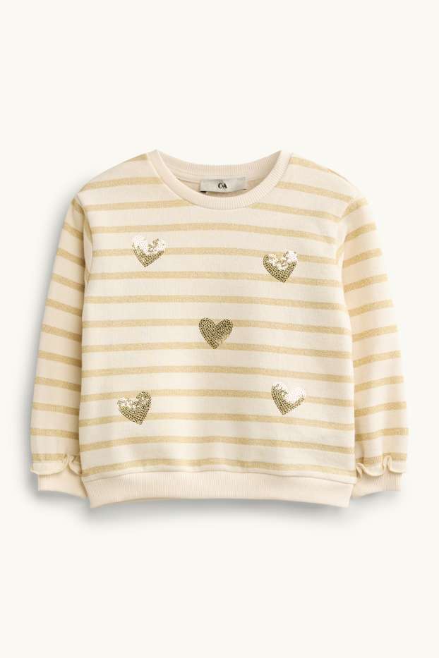 Kinder Mädchen - Herz - Sweatshirt - gestreift - Glanz-Effekt - beige / gold