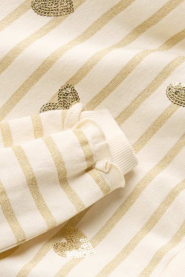 Kinder Mädchen - Herz - Sweatshirt - gestreift - Glanz-Effekt - beige / gold