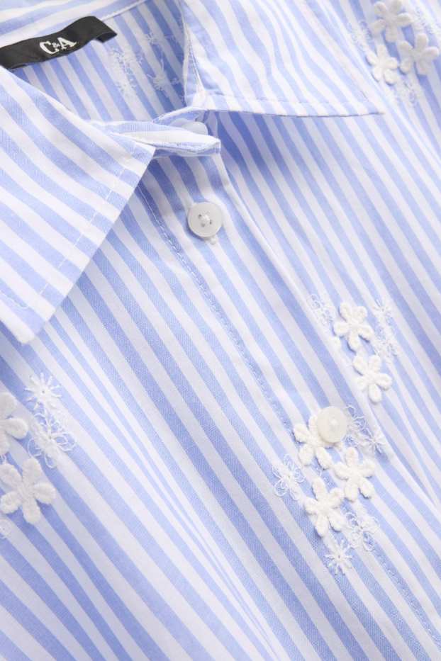 Dames - Overhemdblouse - met borduursels - gestreept - gebloemd - blauw / wit
