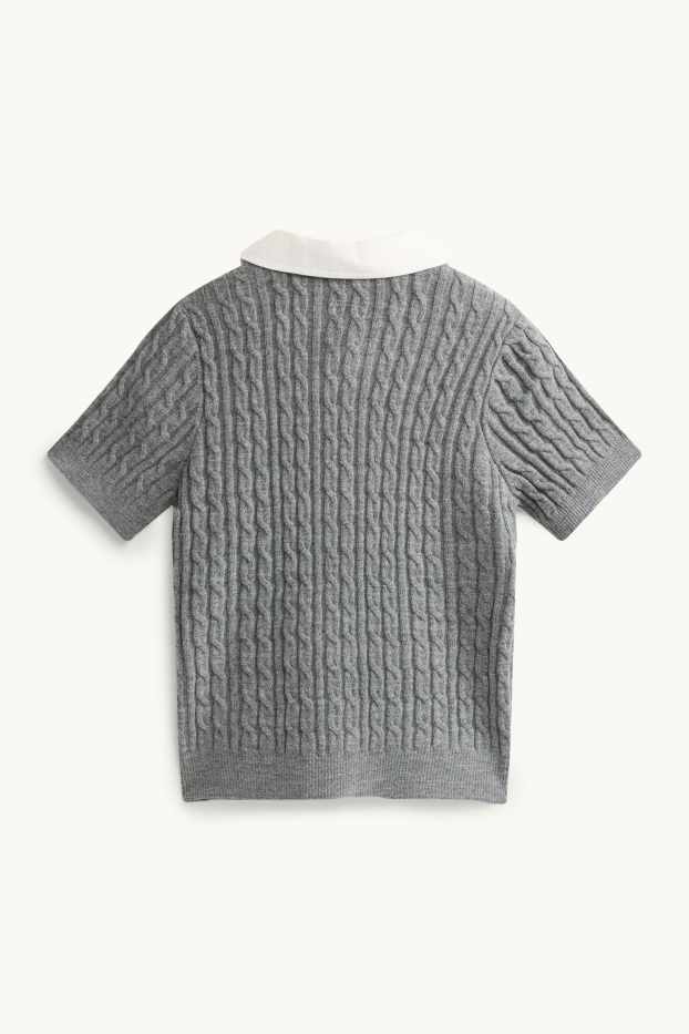 Femmes - Gilet en maille - motif tressé - gris