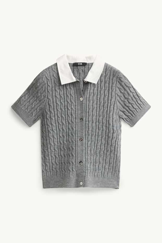 Femmes - Gilet en maille - motif tressé - gris
