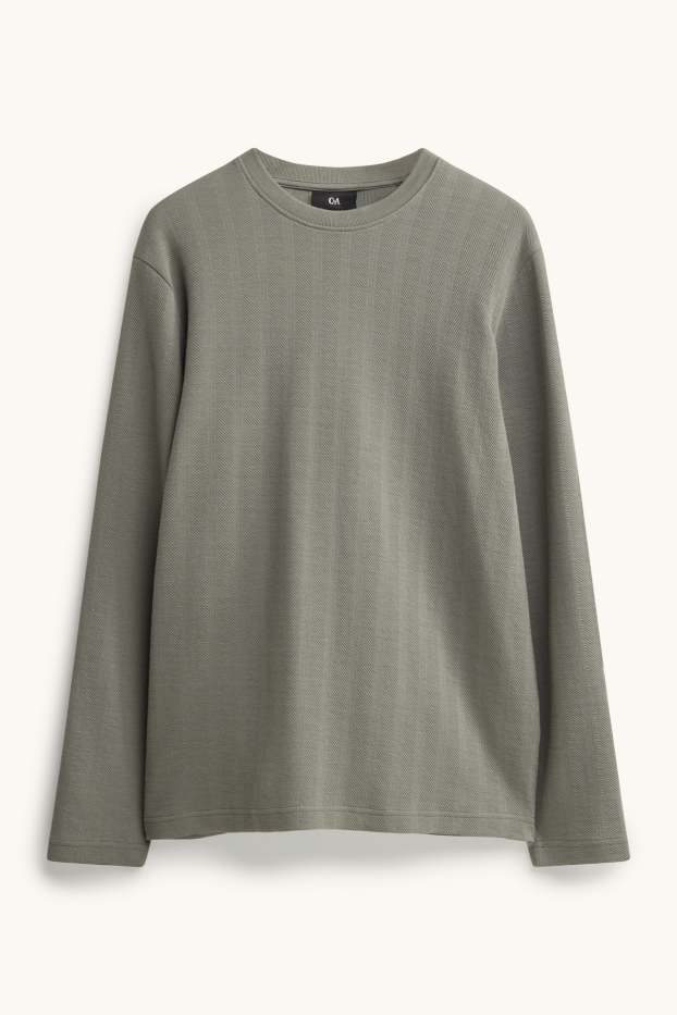 Hommes - Pull à fine maille - à rayures - gris / vert