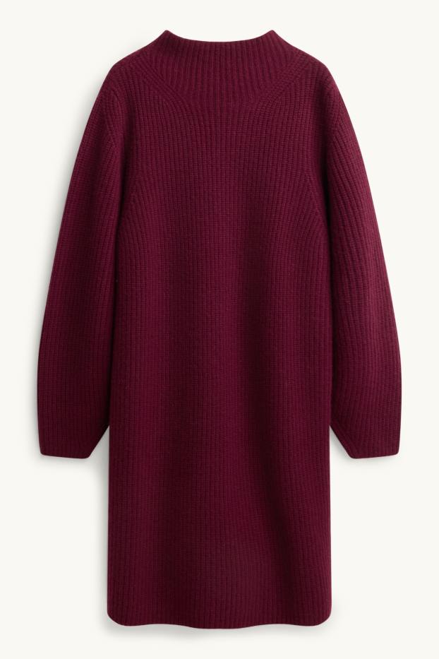 Dames - Jurk van kasjmier - straight fit - bordeaux