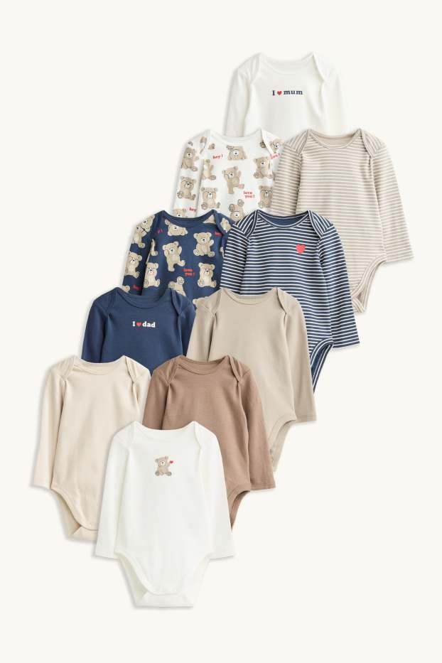 Unisex - Multipack 10 ks - medvídci - body pro miminka - modrá/béžová