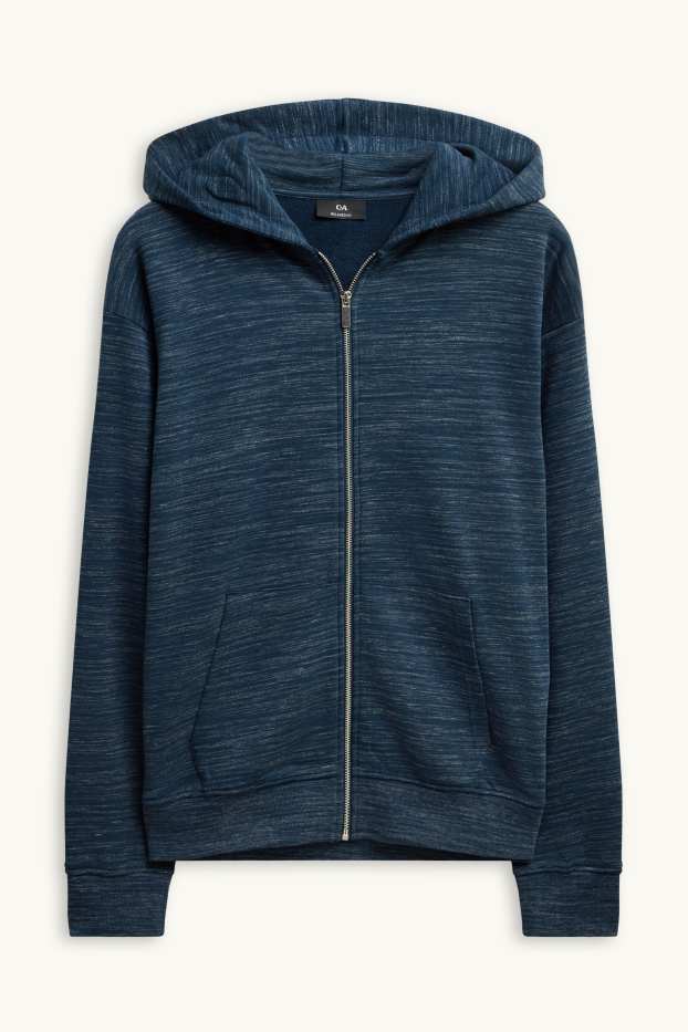 Hommes - Sweat zippé en molleton avec capuche - bleu chiné