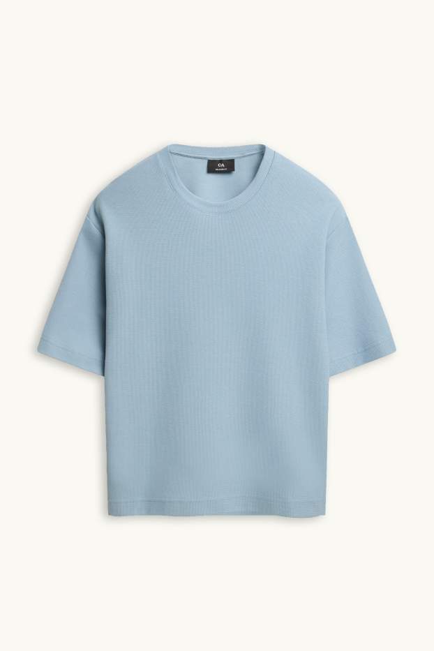 Hommes - T-shirt - relaxed fit - finition texturée - bleu clair