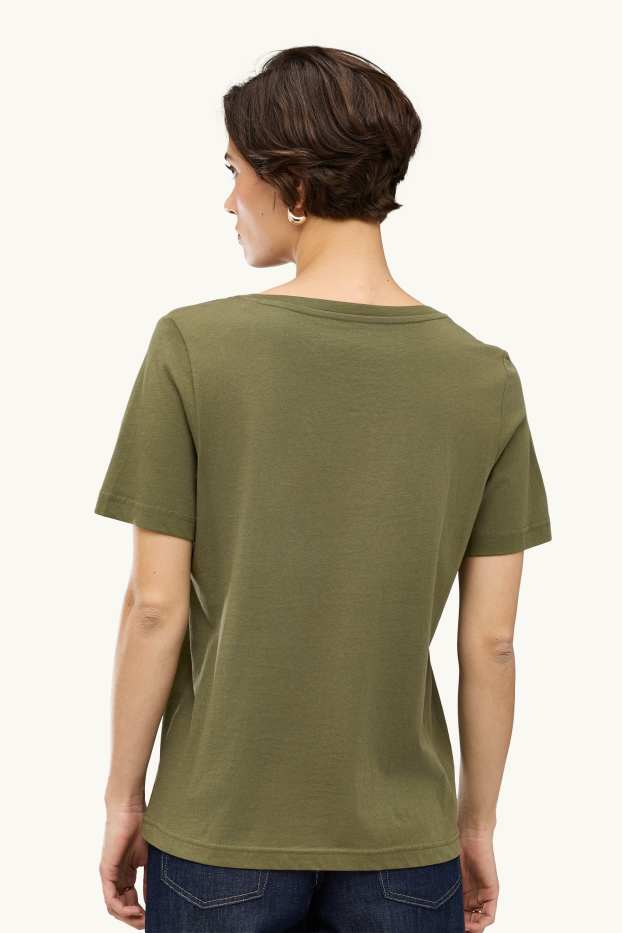 Femmes - T-shirt à col V - regular fit - kaki