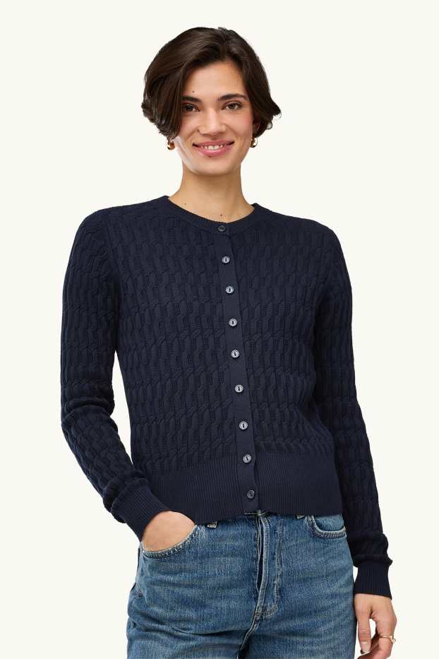 Femmes - Gilet en maille - motif tressé - bleu foncé