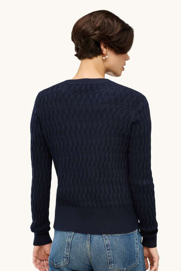 Femmes - Gilet en maille - motif tressé - bleu foncé