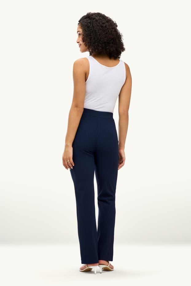 Femei - Pantaloni de stofă - talie înaltă - evazați - reiați - albastru închis
