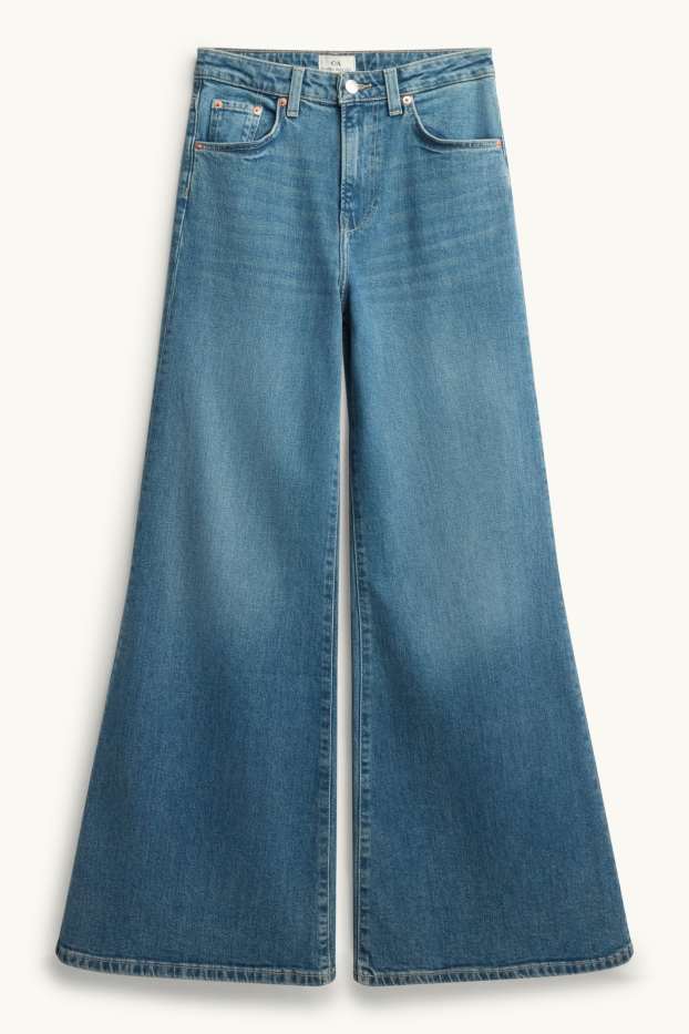 Femei - Wide flared jeans - talie înaltă - denim-albastru