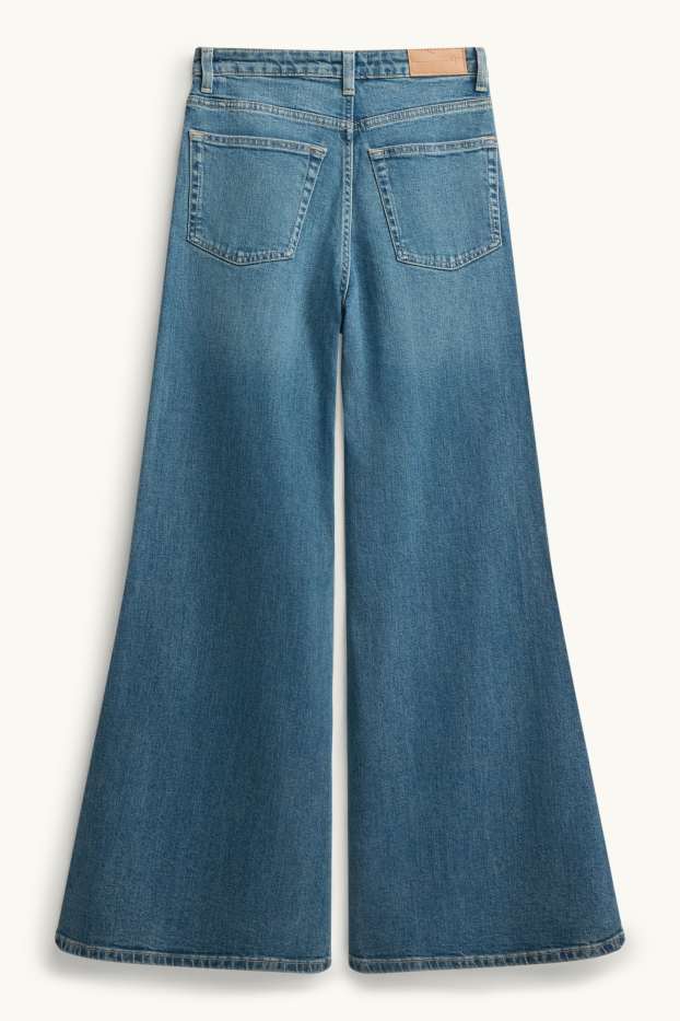 Femei - Wide flared jeans - talie înaltă - denim-albastru