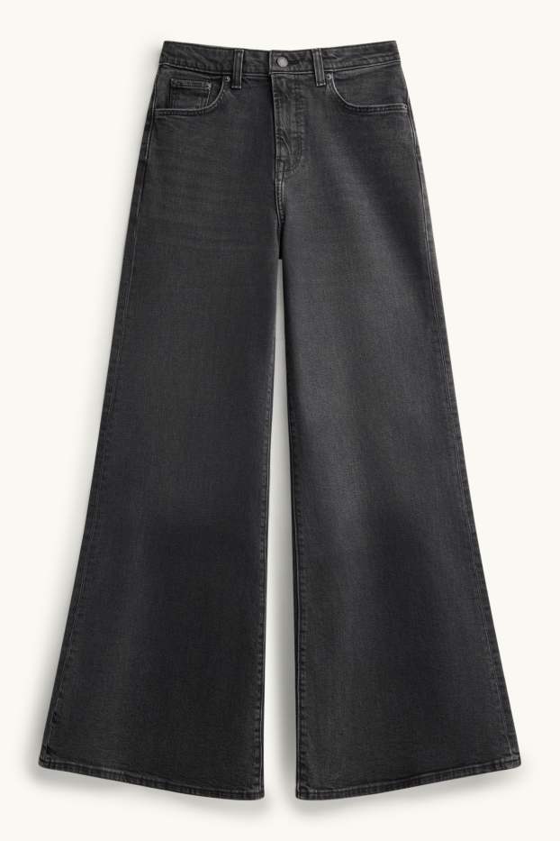 Dames - Wide flared jeans - high waist - jeansdonkergrijs