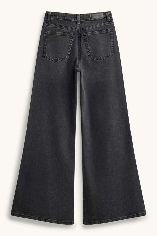 Dames - Wide flared jeans - high waist - jeansdonkergrijs