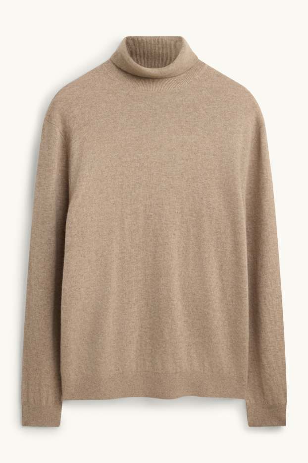 Herren - Kaschmir-Rollkragenpullover - beige-melange