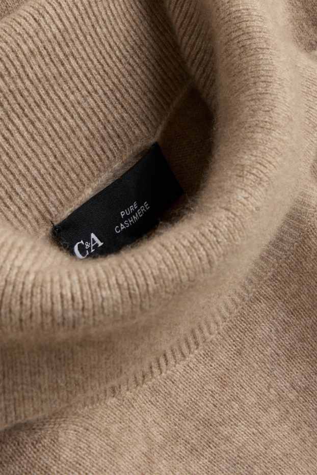 Herren - Kaschmir-Rollkragenpullover - beige-melange