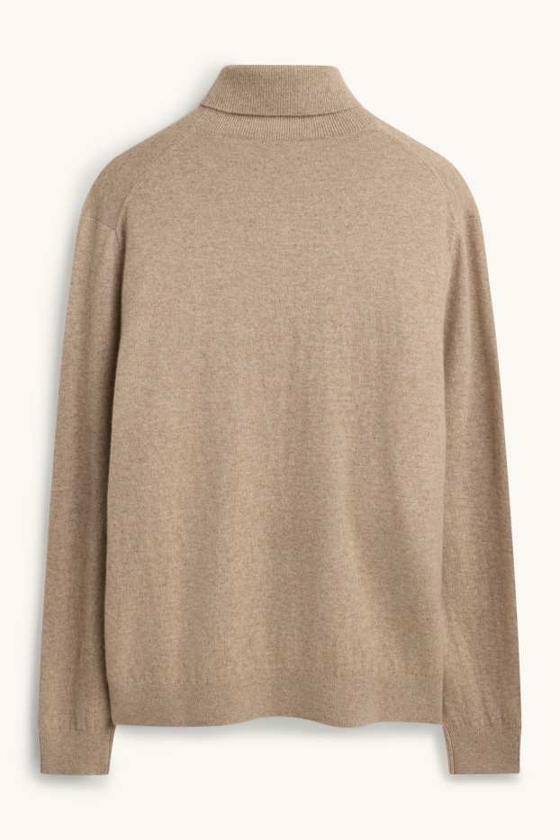 Herren - Kaschmir-Rollkragenpullover - beige-melange