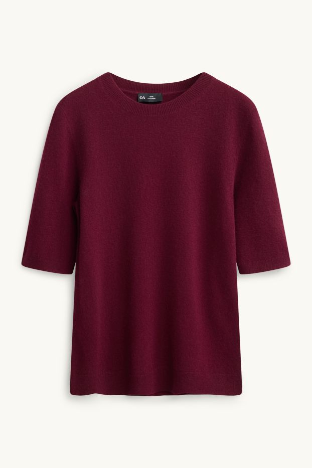 Donna - Maglione in cashmere - a maniche corte - bordeaux