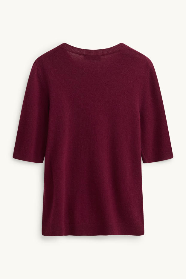 Donna - Maglione in cashmere - a maniche corte - bordeaux