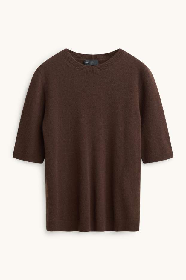 Femmes - Pull en maille en cachemire - manches courtes - marron foncé