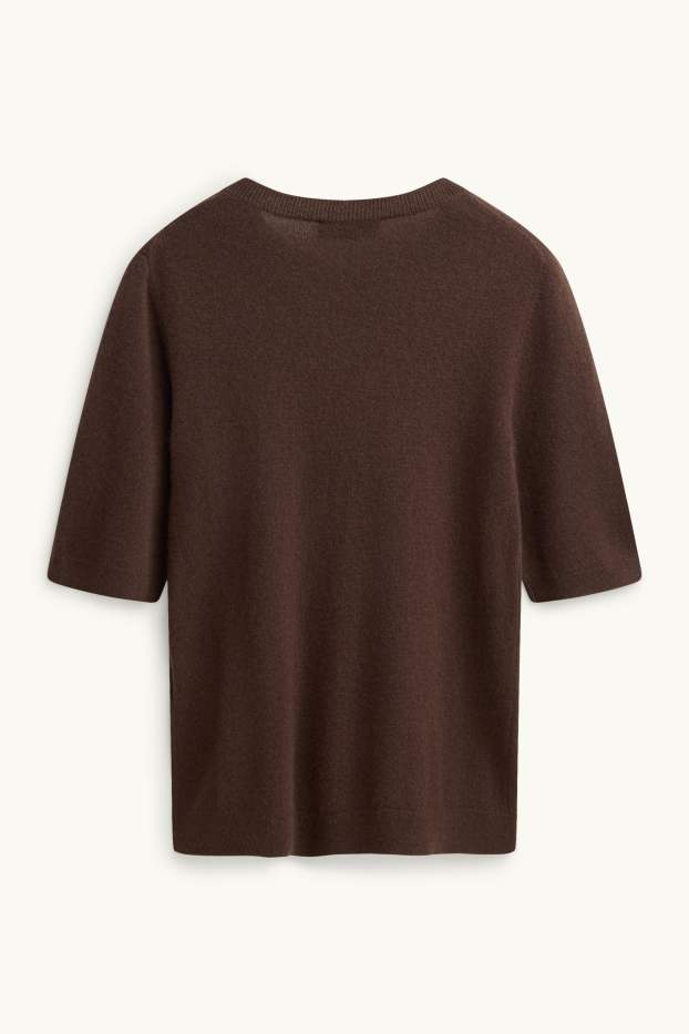Femmes - Pull en maille en cachemire - manches courtes - marron foncé