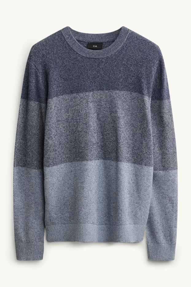 Herren - Pullover - gestreift - strukturiert - blau-melange