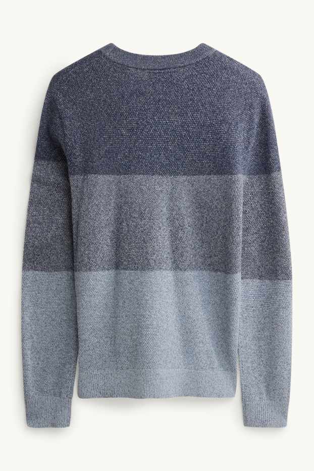 Herren - Pullover - gestreift - strukturiert - blau-melange