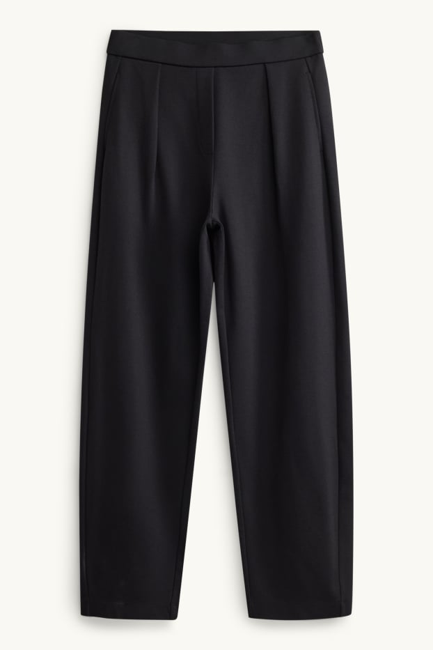 Women - Jersey trousers - high waist - barrel leg - black