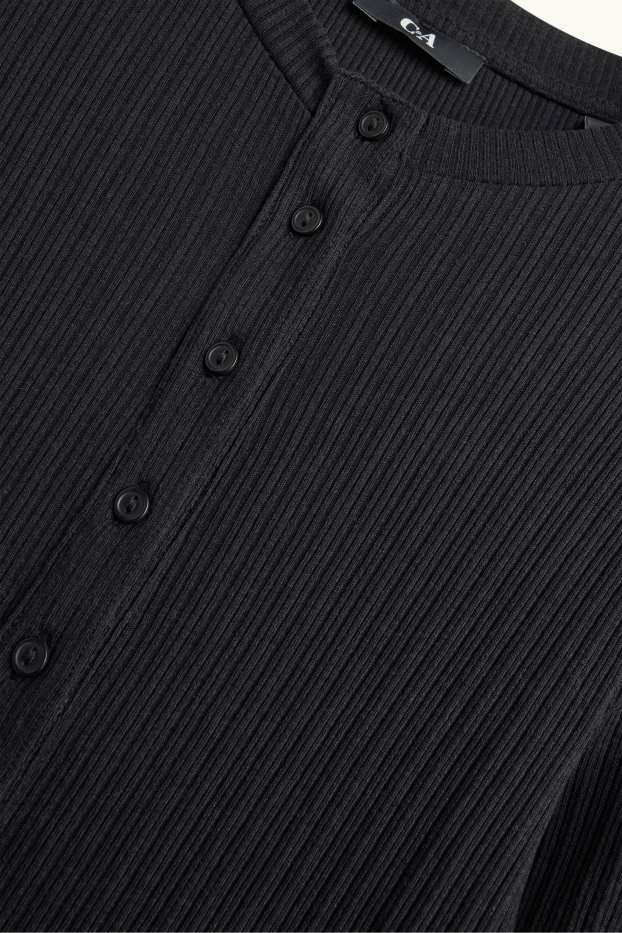 Damen - Henley-Shirt - Slim Fit - gerippt - schwarz
