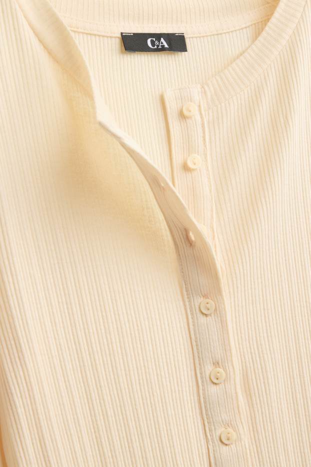 Damen - Henley-Shirt - Slim Fit - gerippt - hellgelb