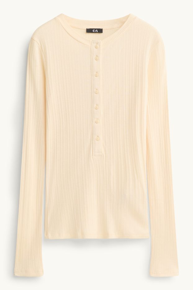 Damen - Henley-Shirt - Slim Fit - gerippt - hellgelb