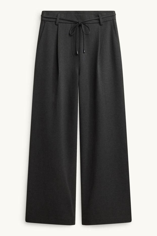Femmes - Pantalon en jersey court - high waist - wide leg - mélange gris foncé