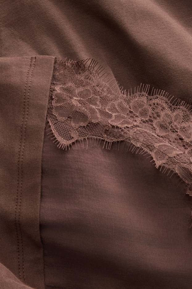 Donna - T-shirt - regular fit - effetto sovrapposto - marrone scuro
