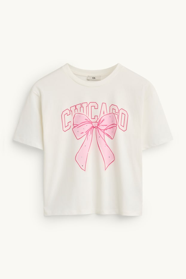 Kinderen: meisjes - T-shirt - wit / fuchsiarood