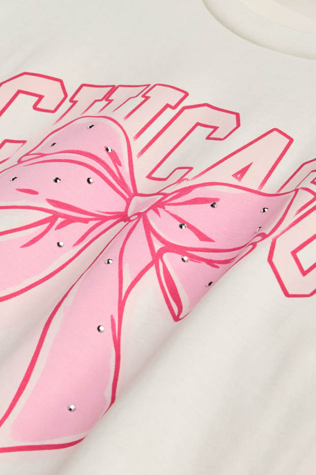 Kinderen: meisjes - T-shirt - wit / fuchsiarood