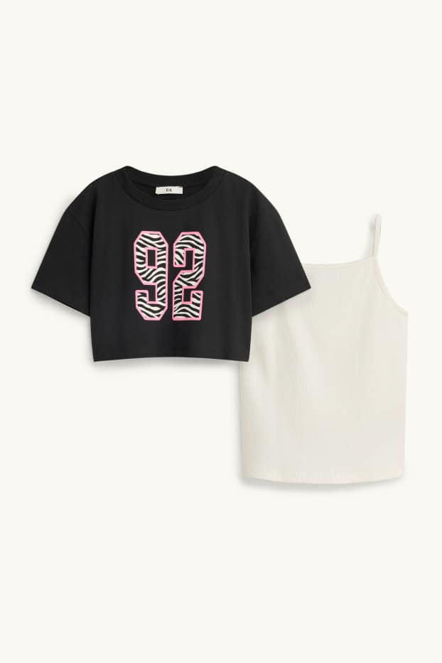 Kinder Mädchen - Set - Kurzarmshirt und Top - 2 teilig - schwarz / weiß