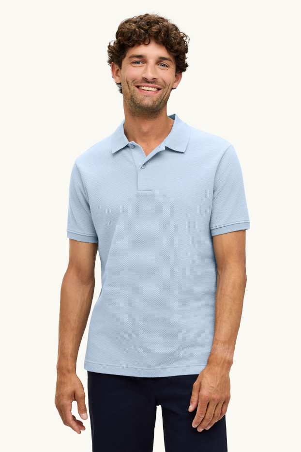 Men - Polo shirt - regular fit - textured - light blue