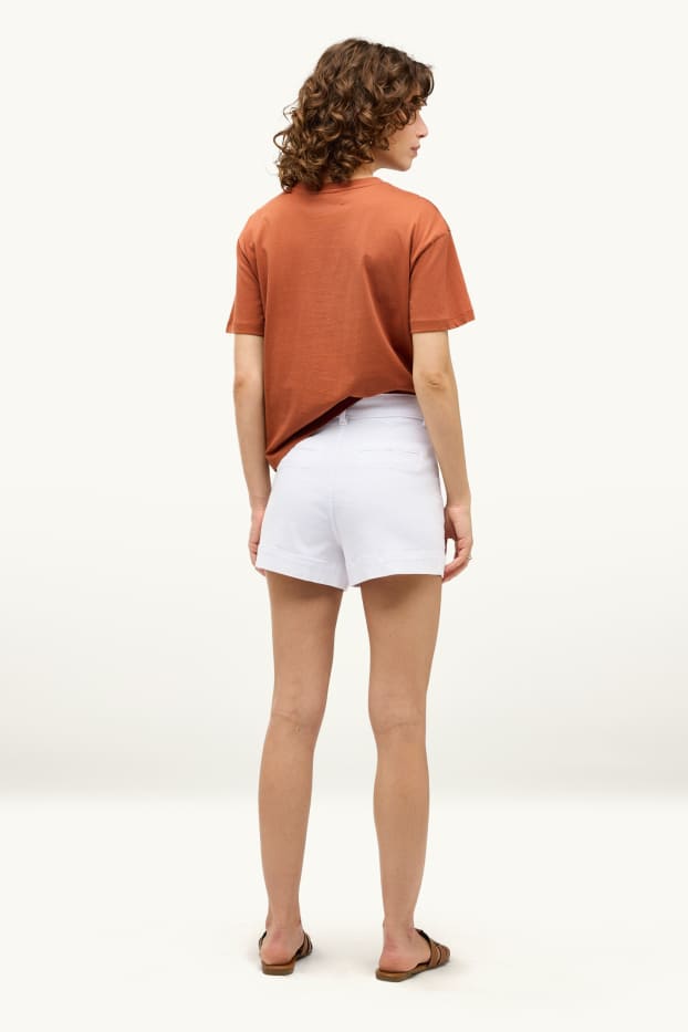 Donna - Shorts di jeans - vita alta - bianco