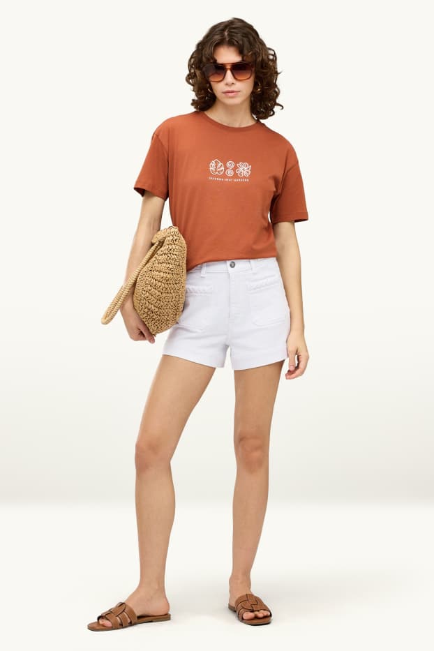 Donna - Shorts di jeans - vita alta - bianco